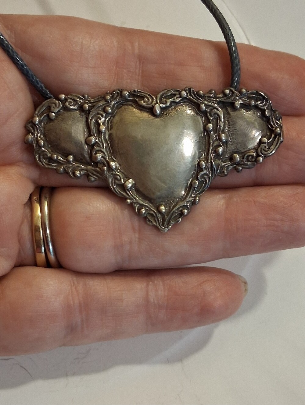 Handmade Artisinal MIRRORHEART Sterling Silver Brooch, On Cord As Necklace.